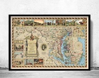 Old Map of Maryland County History  | Vintage Poster Wall Art Print | Wall Map Print | Old Map Print