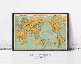 日本の仏教世界地図の版画：1710年頃のヴィンテージ宇宙観 - Etsy 日本