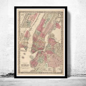 Old New York map 1866 Manhattan Vintage Map  | Vintage Map Wall Art Print | Large Map Print | Home Decor Wall Art