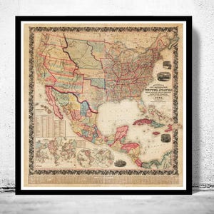 Beautiful Map of United States America 1856  | Vintage Map Wall Art Print | Large Map Print | Home Decor Wall Art