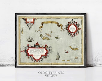 Old Map of Açores Azores Islands 1584 Vintage Map | Wall Map Print