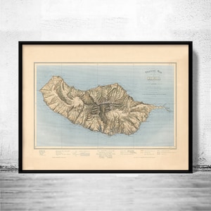 Old Map of Madeira Island  1850 Portugal  | Vintage Poster Wall Art Print | Wall Map Print |  Old Map Print