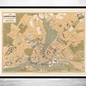 Old Map of Hamburg and Altona Germany 1882 Vintage Map | Vintage Map Wall Art Print | Large Map Print | Home Decor Wall Art