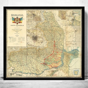 Old Map of Romania 1911 Vintage Romania Map | Vintage Map Wall Art Print | Large Map Print | Home Decor Wall Art