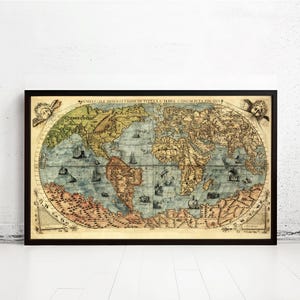 Beautiful World Map 1565 New Discoveries Antique Large World Map | World Map Gift World Map Print | Vintage World Map | World Map Wall Art