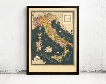 Old Map of Italy 1938 Pictorial Map Italy Vintage Decor | Wall Map Print