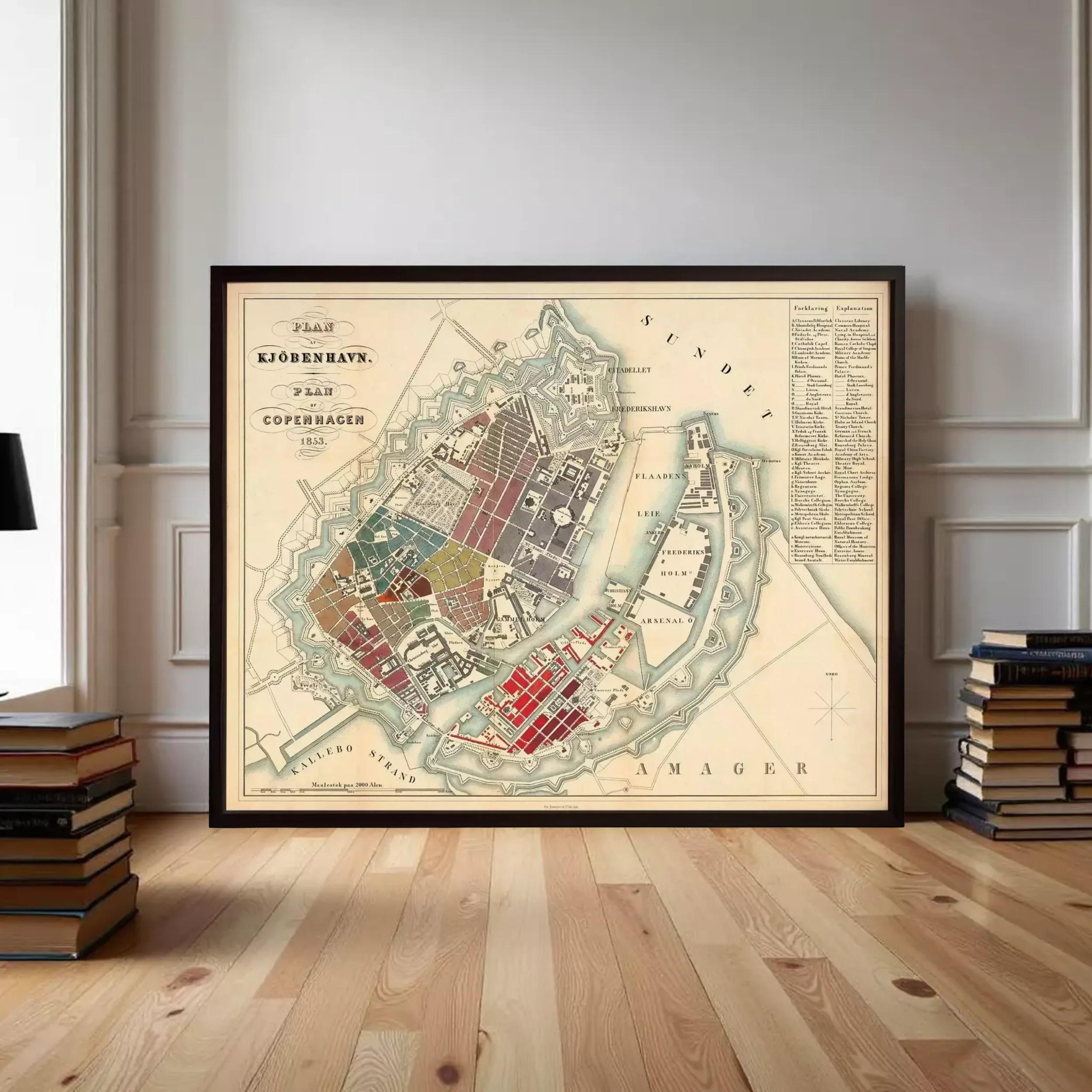 Old Map of Copenhagen Denmark 1853 Vintage Map | Wall Map Print