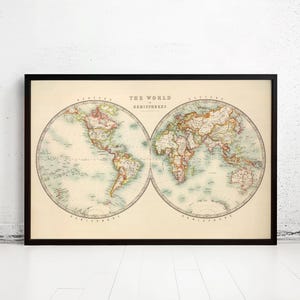 Old World Map Atlas Vintage World Map 1912 Two Hemispheres | World Map Gift World Map Print | Vintage World Map | World Map Wall Art