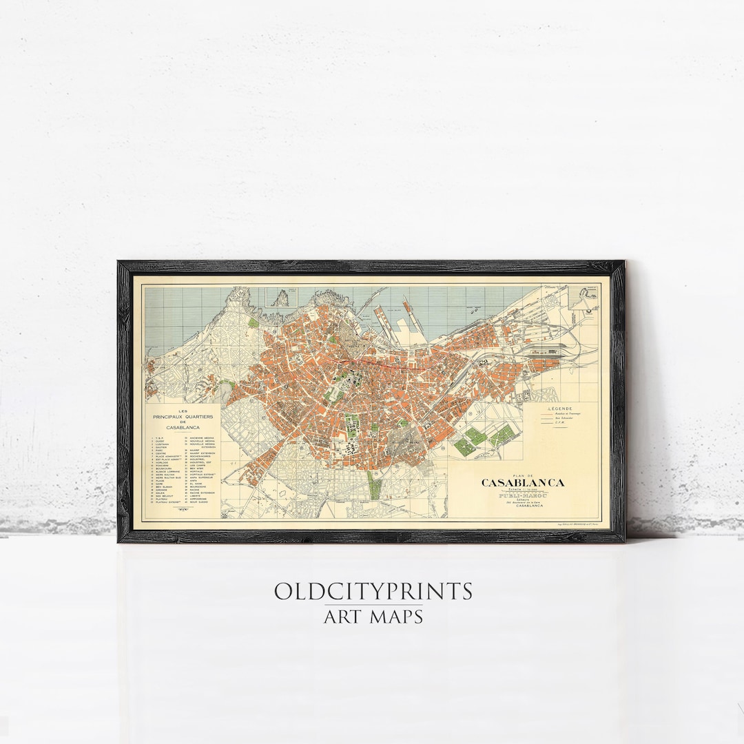 Old Map of Casablanca Morocco 1950 Vintage Map | Wall Map Print - Etsy, image size:1080x1080