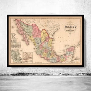 Vintage Map of Mexico 1859 Old Map | Vintage Map Wall Art Print | Large Map Print | Home Decor Wall Art