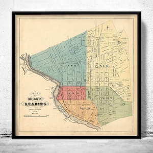 Old map of Reading Pennsylvania 1860 Vintage Map | Vintage Map Wall Art Print | Large Map Print | Home Decor Wall Art