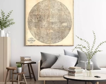 Vintage Map of the Moon 1834 | Old Lunar Chart Wall Art Decor Print