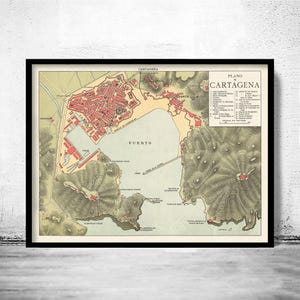 Old Map of Cartagena Spain 1900 Vintage Map | Vintage Map Wall Art Print | Large Map Print | Home Decor Wall Art