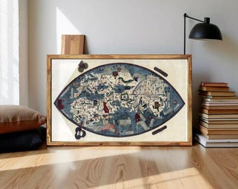 Old Genoese World map Earth Atlas Europe Asia Africa 1457 Vintage Map  | Vintage World Map
