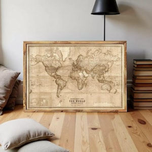 Beautiful World Map Vintage Atlas 1914 Mercator projection SEPIA   | Vintage World Map