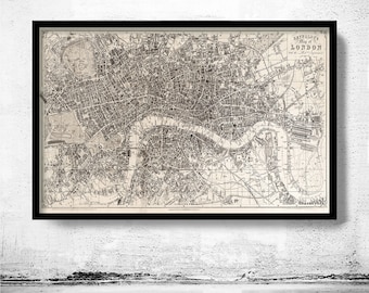 Ancienne carte de Londres 1851 vintage Carte de Londres | Affiche d'art mural vintage | Impression de carte murale | Ancienne impression de carte