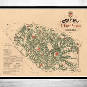Old Map of Cremona 1880 Antique Vintage Italy  | Vintage Map Wall Art Print | Large Map Print | Home Decor Wall Art