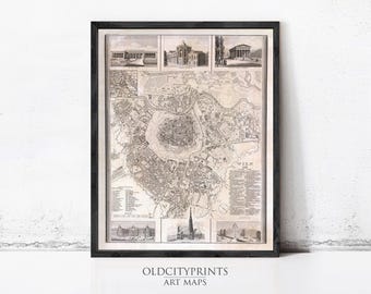 Old Map of Wien 1844 | Historic Vienna Austria City Wall Art Print