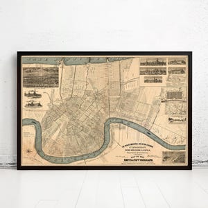 Old Map of New Orleans 1884 Vintage Map | Vintage Map Wall Art Print | Large Map Print | Home Decor Wall Art