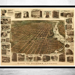 Old Map of Ottawa Canada 1895 Panoramic View | Vintage Map Wall Art Print | Large Map Print | Home Decor Wall Art