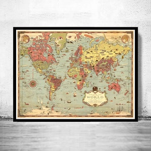 Beautiful Vintage World Map 1931 Vintage Map  | World Map Gifts World Map Print | Vintage World Map | World Map Wall Art