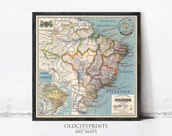 Brasil Vintage Map Print 1929 | Brazil Wall Art