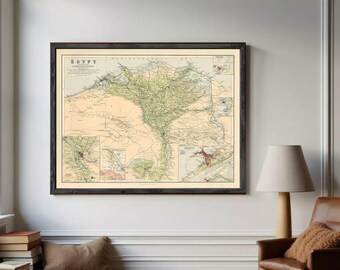 Vintage Map of Egypt 1889 | Cairo, Alexandria, Suez Wall Decor Print