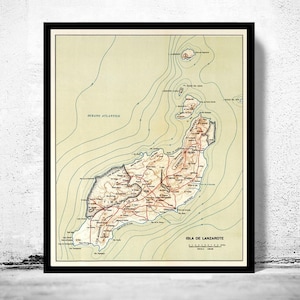 Old Map of Lanzarote Island Spain Vintage Map  | Vintage Map Wall Art Print | Large Map Print | Home Decor Wall Art