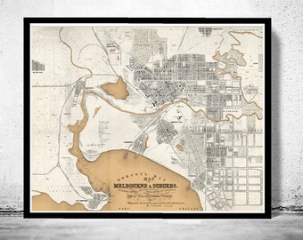 Old Map of Melbourne Australia 1851 Vintage Map | Vintage Poster Wall Art Print | Wall Map Print | Old Map Print