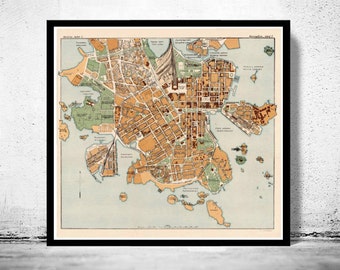 Old map of Helsinki 1928 Vintage Map | Vintage Poster Wall Art Print | Wall Map Print |  Old Map Print