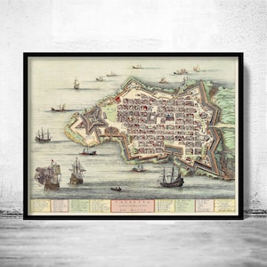 Beautiful Old Map of Valletta Malta 1705 vintage Map | Vintage Map Wall Art Print | Large Map Print | Home Decor Wall Art