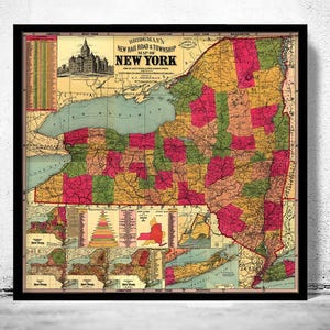 Old Map of New York State 1896  | Vintage Map Wall Art Print | Large Map Print | Home Decor Wall Art