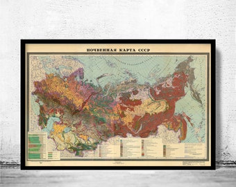 Mapa antiguo de la Unión Soviética CCCP Mapa de la URSS / Impresión de arte de pared de cartel vintage / Impresión de mapa de pared / Impresión de mapa antiguo