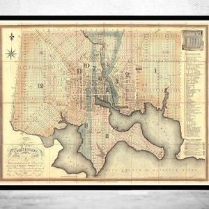 Old Map of Baltimore Maryland 1827 Vintage Map | Vintage Map Wall Art Print | Large Map Print | Home Decor Wall Art