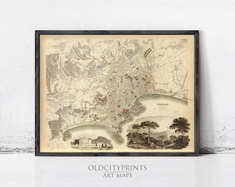 Old Map of Napoli Naples Italy 1835 Vintage Map | Wall Map Print