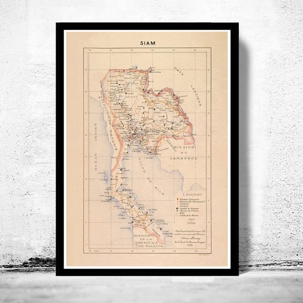 Old Map of Thailand Old Siam 1889 Vintage Map | Vintage Poster Wall Art Print | Wall Map Print |  Old Map Print