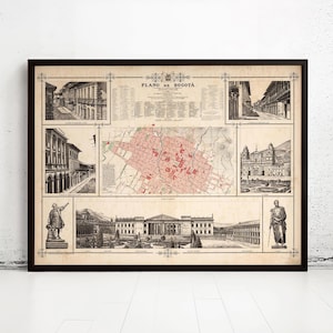 Old Map of Bogotá Colombia 1890 Vintage Map | Vintage Map Wall Art Print | Large Map Print | Home Decor Wall Art