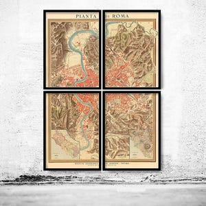 Old Map of Rome Italy 1910 (4 pieces)  | Vintage Map Wall Art Print | Large Map Print | Home Decor Wall Art