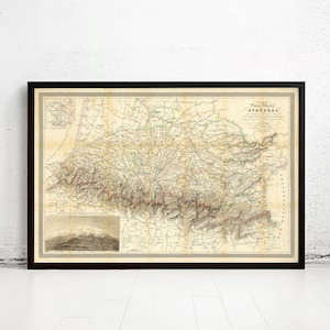 Old Map of Pyrenees Pirineus 1851 France Spain Vintage Map | Vintage Map Wall Art Print | Large Map Print | Home Decor Wall Art