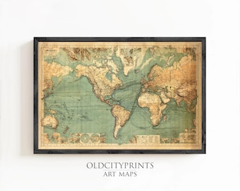 Great Vintage World Map in 1882 | World Map Gift World Map Print | Vintage World Map | World Map Wall Art | Large Map Print