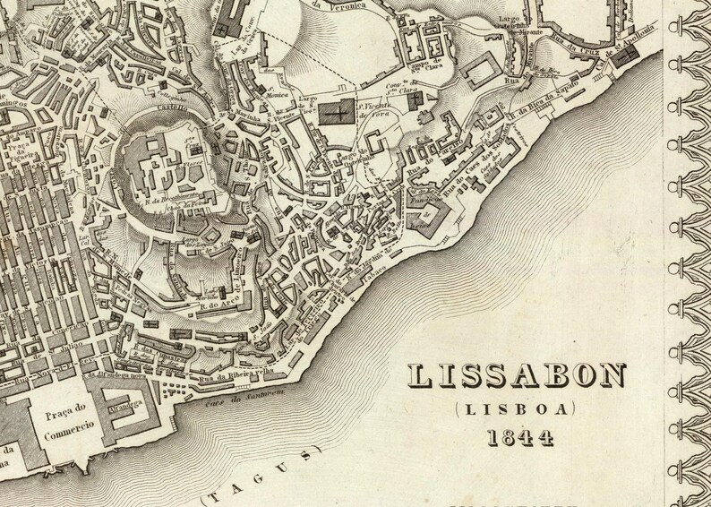 Vintage Map of Lisbon Portugal 1844 Map | Antique Wall Art Décor Print image 6