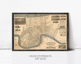Vintage Map of New Orleans 1884 Old Map New Orleans | Vintage Map Wall Art Print | Large Map Print | Home Decor Wall Art