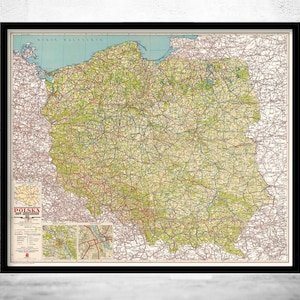 Old Map of Poland 1947 Vintage Map | Wall Map Print