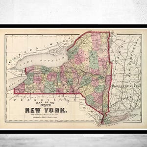 Old Map of New York State 1895 Vintage Map | Vintage Map Wall Art Print | Large Map Print | Home Decor Wall Art