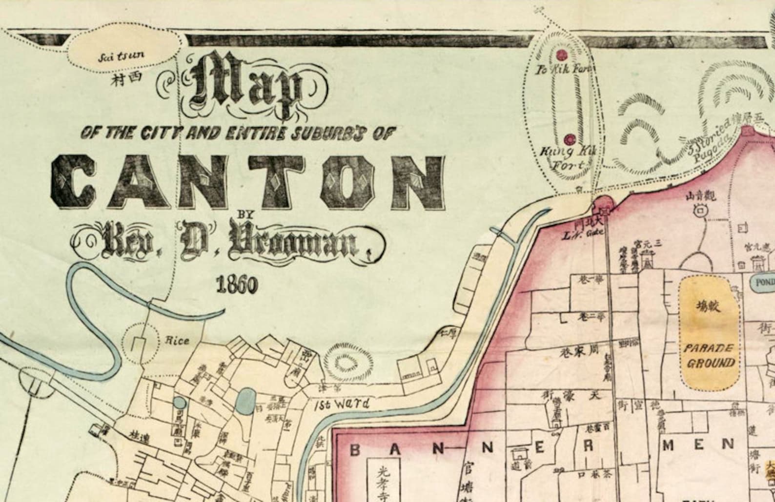 Old Map of Guangzhou Old Canton 1860 China Vintage Map Etsy