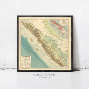 Old Map of Sumatra Island Indonesia 1922 Vintage Map | Wall Map Print