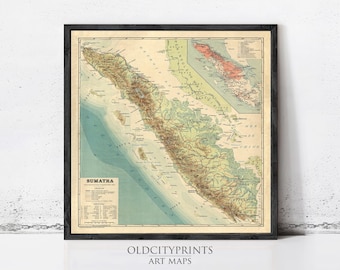 Old Map of Sumatra Island Indonesia 1922 Vintage Map | Wall Map Print