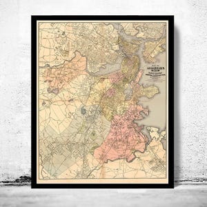 Old Map of Boston 1883 Massachusetts Vintage Map | Vintage Map Wall Art Print | Large Map Print | Home Decor Wall Art