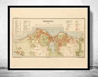 Old Map of Reykjavik Iceland islandia 1903 (2) Vintage map  | Vintage Poster Wall Art Print | Wall Map Print | Old Map Print