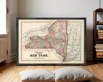 New York State Vintage Map 1895 | Antique Wall Decor Print